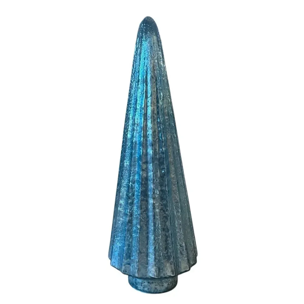 Illuminated Glass Christmas Tree 19in Iridescent Blue Chic Holiday Decor New